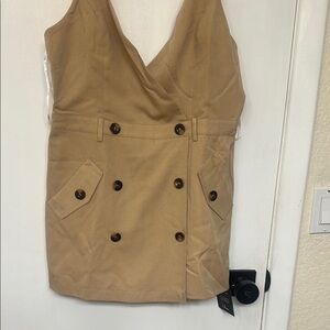 Tan Double-Breasted Sleeveless Vest